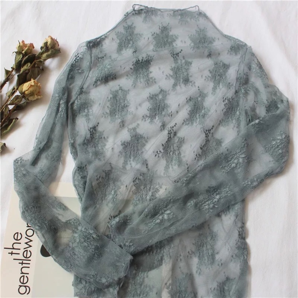 Lace blouse top shirt mesh transparent sexy women’s long sleeve